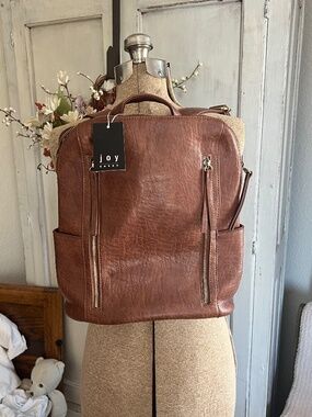 Brand New Reagan Double Zipper Joy Susan Brown/Cognac Leather Backpack